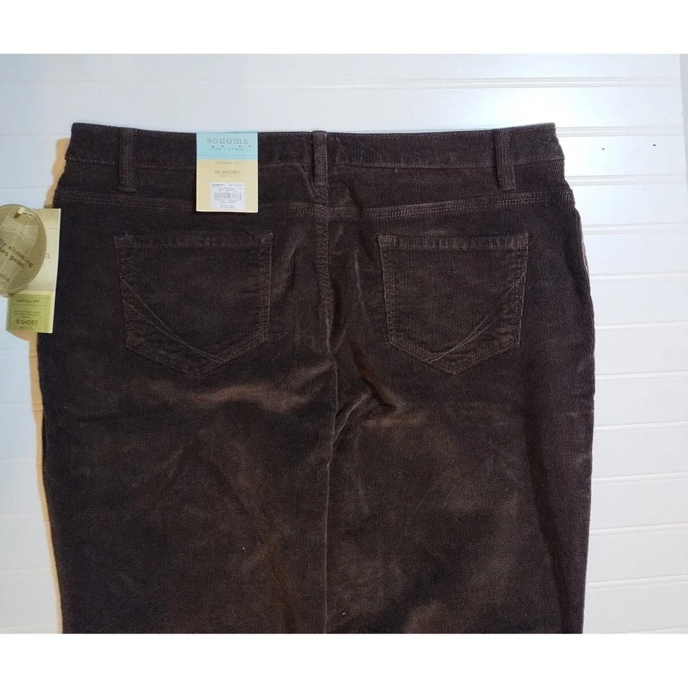 Sonoma Womens Brown Corduroy Pants‎ 16 S Bootcut Earthy Dark Academia Preppy NWT